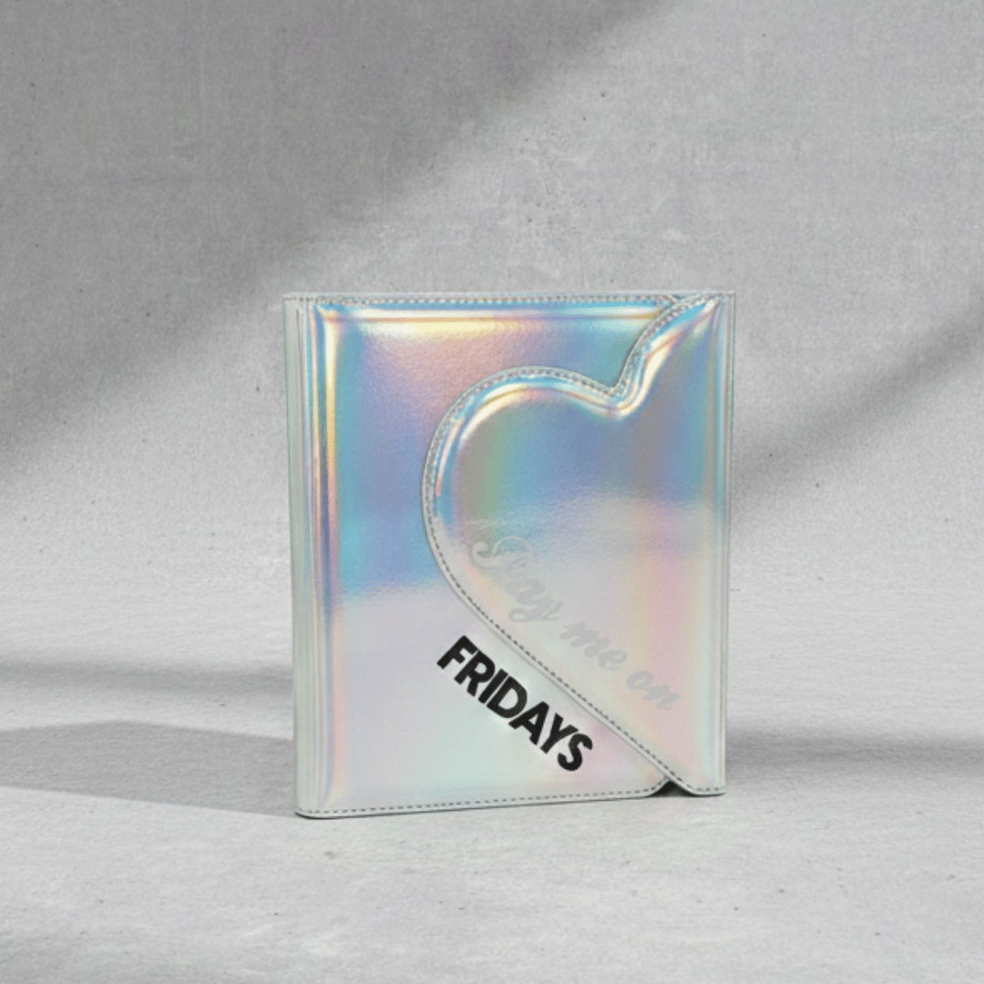 Pay Me On Friday savings binder in holographic silver from Baddies and Budgets