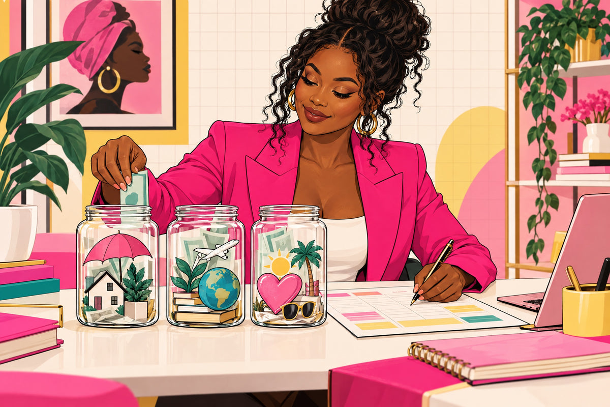 Woman in a pink blazer organizing her raise budget plan