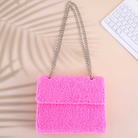 A6 hot pink teddy wallet styled flat with silver crossbody chain strap as a soft girl money management accessory